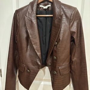 Veronica Beard Dickey coat Faux leather Chocolate Croc-Embossed Blazer coat